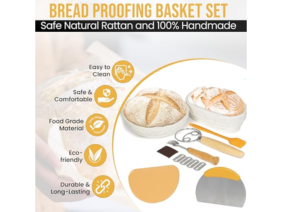 ベヌトン発酵バスケット 丸型パン用クロス 自家製ラタン カバーセット付き