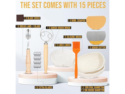 ベヌトン発酵バスケット 丸型パン用クロス 自家製ラタン カバーセット付き