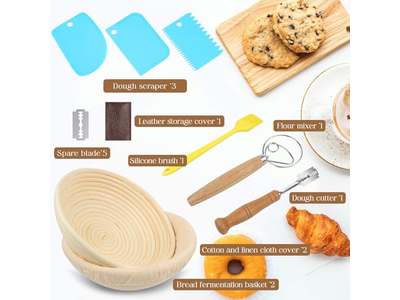 バヌトンパン発酵バスケットセット 楕円形ラタン丸型ライザーバヌトン